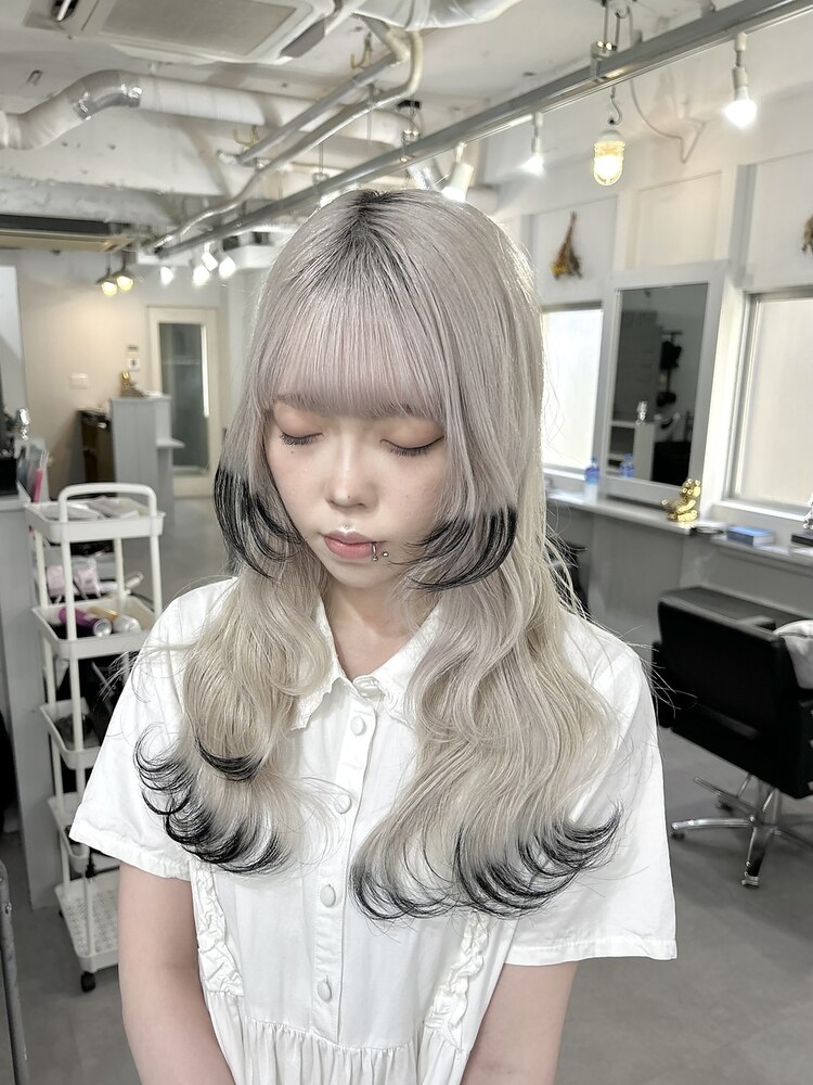ホワイトブロンド×エンドカラー/ロングウルフカット：L218778022 