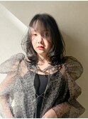 ワンカールレイヤーカット黒髪ブルージュウルフカットミディアム