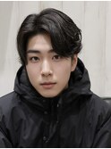 新発田万代メンズ専門ショートパーマアップバングセンターパート
