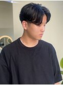 ★刈り上げセンターパート ツーブロック ブルーブラック メンズ
