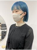 村上/アイスブルーブリーチカラーミニボブ切りっぱなし20代30代