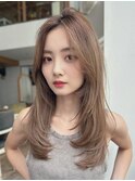 春色ブリーチなしレイヤーカットロングレイヤー内巻きレイヤー