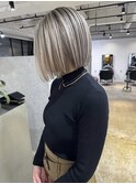 大人気!ホワイトバレイヤージュ×ボブ_white ash_