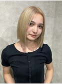 ワンレンボブブロンドベージュ