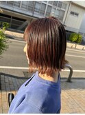 切りっぱなしボブ／オレンジカラー