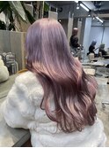 ピンクベージュピンクミルクティーブリーチありダブルカラー