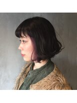 ヌイ 横浜(nui)&nbsp;ラベンダーピンクインナーカラー_ネイビーカラーフレンチボブ