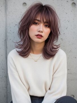 ボルドーカラー/ワインレッド/バタフライカット/ハッシュカット