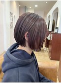 丸みボブ×ワインレッド