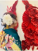 着物スタイル♪お花×レースのギブソンタック☆