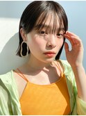 透明感暗髪×ミニボブ×シースルーバング×フレンチガーリー