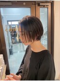 大人可愛い20代30代40代黒髪前下がりショートボブ丸みショート◎