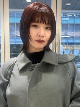 ガーデンヨコハマ(GARDEN YOKOHAMA) ウルフカットミディアムフルバング前髪暖色チェリーレッドカラー