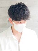 20代30代韓流☆ツイストパーマショートマッシュアッシュブラック