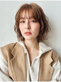 小顔レイヤーカットボブ無造作カール大人かわいいシアーベージュ
