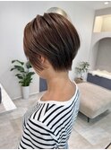 小顔見せショートベージュカラーブリーチしない透明感カラー