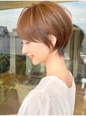 クールショート/ショートパーマ/ボブルフ/ピンクベージュ/柴