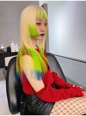 【RITZY】黄緑☆青☆抜きっぱなしエンドカラー☆オン眉姫カット