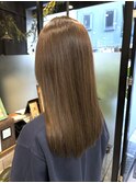 ロングショートワンカールパーマカーキグレージュ前髪錦糸町