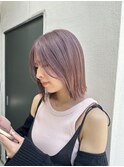ピンクラベンダー　ボブ　ブリーチあり