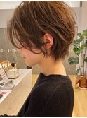 暗めカラーグランマッシュショートボブパーマ