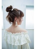 ヘアアレンジ/ふわミディ/厚めバング/大人可愛い/小顔