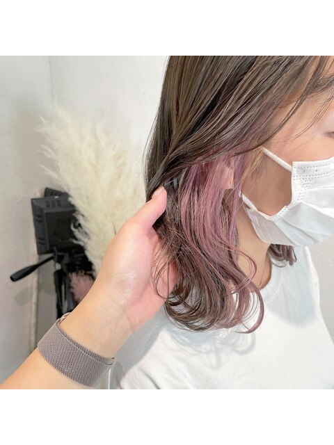 インナーカラー くすみピンク ◎ ミディアムヘア