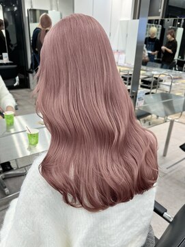 サンク 原宿 表参道(cinq) ミルクティーピンクグレージュミディアムウルフレイヤー長めボブ