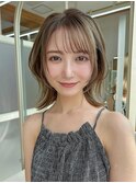 美髪イヤリングカラーミニウルフ外ハネボブチェリーブラウン