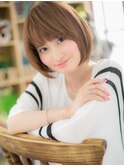 ウザバング暖色系カラー前下がり小顔ミニボブc5川口20代30代40代