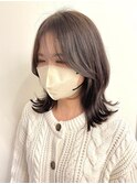 顔まわりカット/おくれ毛/グレージュカラー/小顔斜めバング/カヨ