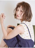 ゆるふわミディ/くせ毛風/透明感カラー/オン眉バング/日吉