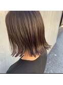 【YU-TA】透明感艶髪ブラウンベージュ/ブリーチなし/外ハネボブ