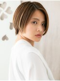 オレンジベージュハイライト小顔丸みショートY北浦和20代30代