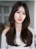 ☆フェミニンロング大人かわいいぱっつん前髪レイヤーカット小顔