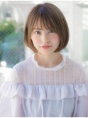 オリーブベージュ 丸みボブ