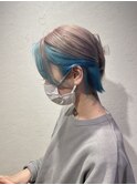 黒髪グラデヘアーオリーブグレー小顔に見せるヘアココアベージュ
