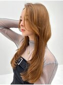【over hair】キャラメルベージュ×カーテンバング