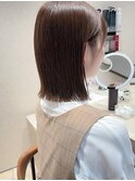 ミディアムボブ透明感モカベージュ