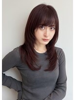 トリッカ 銀座(tricca)&nbsp;ミディアムレイヤー/チェリーブラウン/顔まわりレイヤー/艶髪/