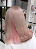 12831艶髪ホワイトブロンド切りっぱなしボブインナーピンク