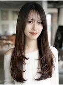 韓国風デジタルパーマくびれロングイメチェンレイヤーパーマ前髪