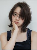 くびれミディアム×地毛風グレージュ/外ハネボブ/くすみカラー