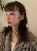 前髪パーマ　垢抜け感　耳掛け　ブラウンベージュ【天神/今泉】