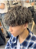 メンズハイライトカラーパーマツイストスパイラルルーズパーマ