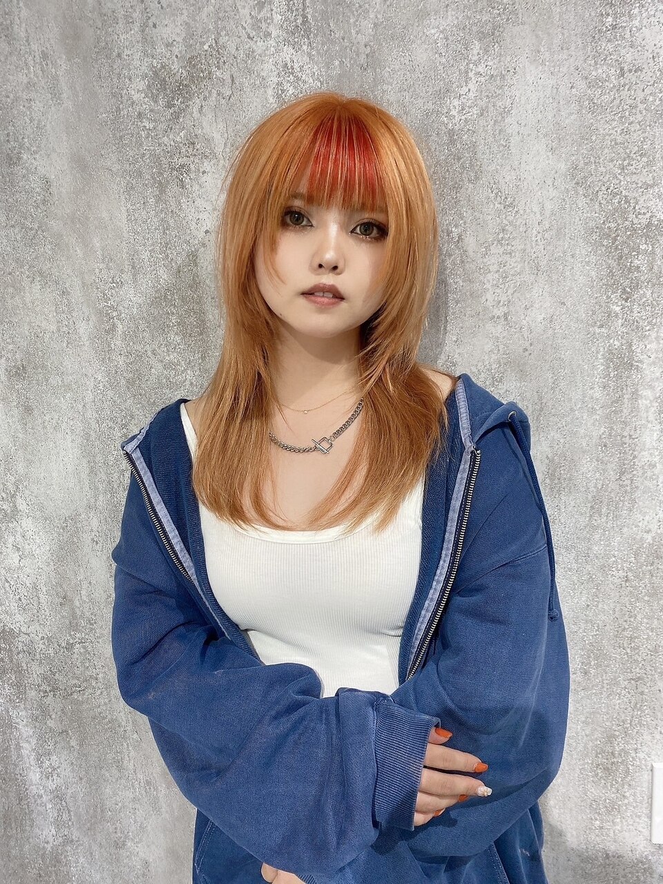 オレンジ#シールエクステ#ウルフ#デザインカラー#韓国#小倉