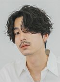 難波シャドウパーマメンズマッシュウルフカット波巻きパーマ色気