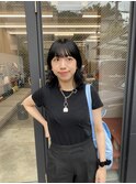 30代40代ミディアムウルフ前髪パーマくびれひし形抜け感