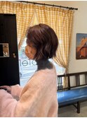 ケアカラーピンクブラウンパーマ風レイヤーボブカット韓国ヘア