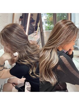 ブレンド 渋谷(BLend) ハイライトカラーくびれヘアアプリコットオレンジ